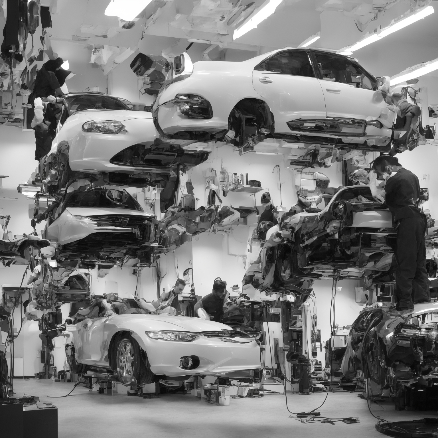 Professional automotive window tinting workshop with multiple work bays and organized equipment